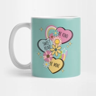 Retro Groovy Conversation Hearts - Be Kind Sweetheart Be Mine Mug